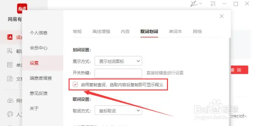 启用复制查词功能